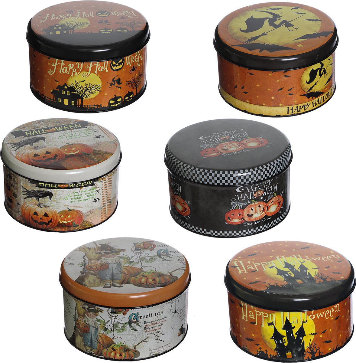 6 x metalen snoepdoos sluitbaar halloween RVS bewaardoos geschenkdoos uitdeelcadeau